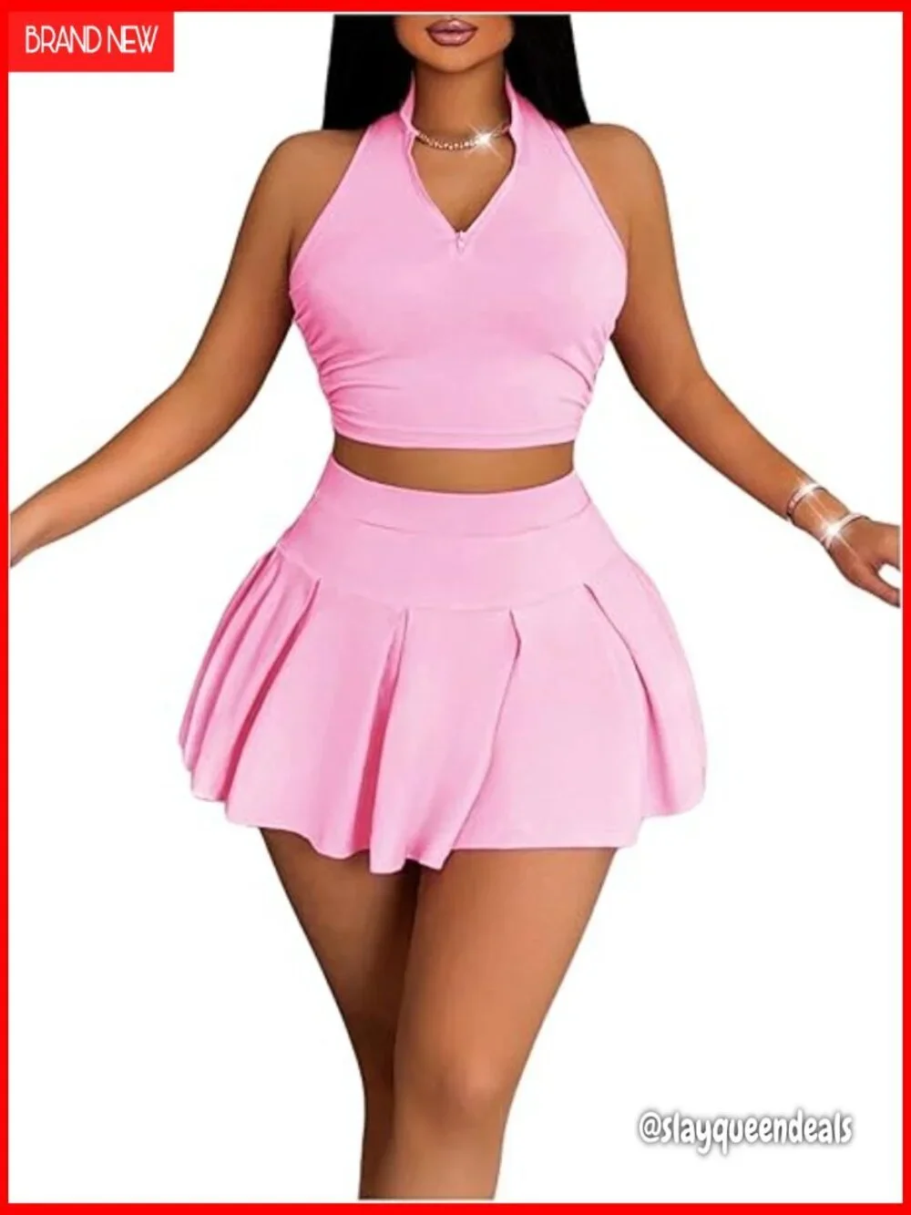 Polyester Blend 2 Piece Tennis Skirt Set X-Large High Waisted Pleated Mini
